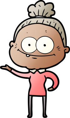 Bir insan tarafından çizilmiş mutlu yaşlı kadın çizgi filmi.