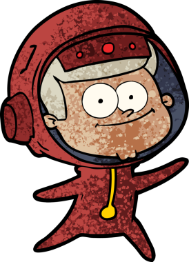 Bir insan tarafından çizilmiş mutlu astronot çizgi filmi.