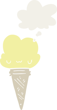 Yüzünde düşünce kabarcığı olan bir insan tarafından çizilmiş çizgi film dondurması.