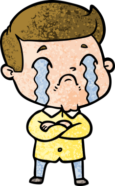 Bir insan tarafından çizilmiş ağlayan çizgi film adamı.