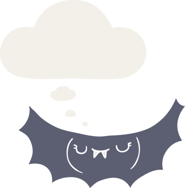 Düşünce baloncuğu olan bir insan tarafından çizilmiş vampir yarasa çizgi filmi.