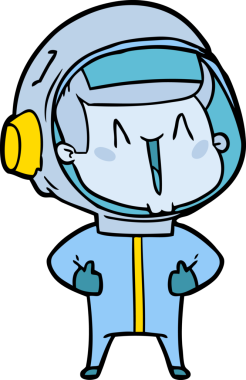 Bir insan tarafından çizilmiş mutlu astronot çizgi filmi.