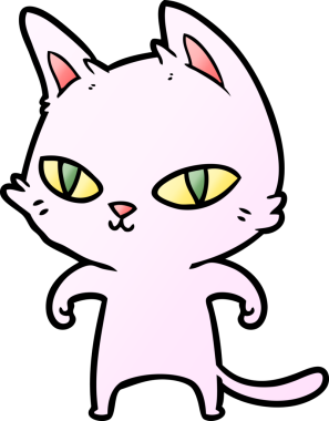 Bir insan tarafından çizilmiş parlak gözlü çizgi film kedisi.