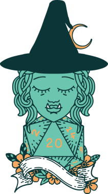 Retro Dövme Biçimi Bir insan tarafından çizilmiş doğal 20 zarlı yarım ork büyücüsü