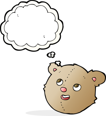 Bir insan tarafından çizilmiş düşünce balonlu oyuncak ayı kafası.