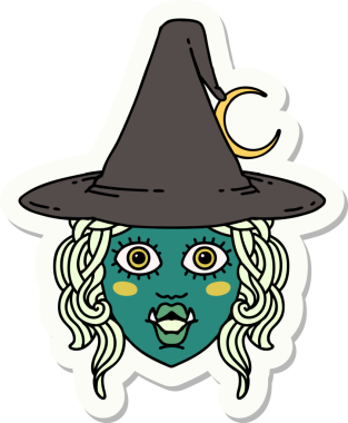 Bir insan tarafından çizilmiş yarım ork cadı yüzü çıkartması.