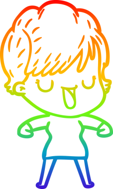 Gökkuşağı gradyan çizgi çizimi bir insan tarafından çizilmiş bir karikatür kadın