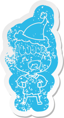 Garip bir çizgi film, mutlu bir çocuğun insan tarafından çizilmiş Noel Baba şapkasıyla gülüşünün sıkıntılı çıkartması.