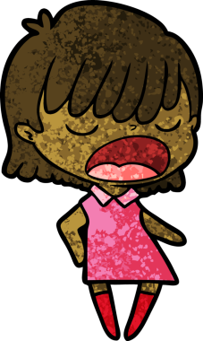 Çizgi filmdeki kadın bir insan tarafından yüksek sesle çizilmiş.