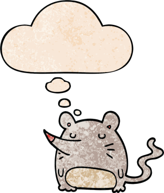 bir insan tarafından çizilmiş grunge doku biçiminde düşünce baloncuğu olan çizgi film faresi