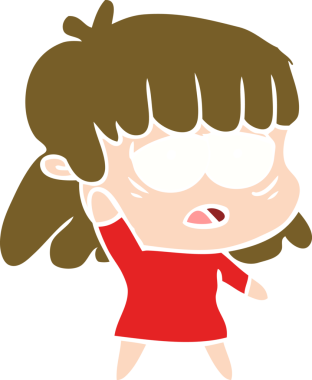 Düz renkli çizgi film. Bir insan tarafından çizilmiş yorgun kadın.