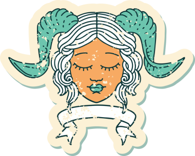 Retro Dövme Biçimi karakter yüzünü bir insan tarafından çizilmiş parşömen pankartıyla düzenliyor