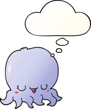 Düşünce baloncuklu çizgi film denizanası, bir insan tarafından çizilmiş yumuşak eğimli bir şekil.