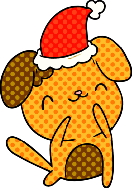 Bir insan tarafından çizilmiş kawaii köpeğinin Noel karikatürü.
