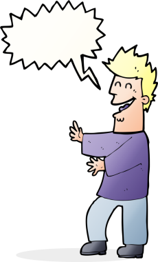 Bir insan tarafından çizilmiş konuşma balonlu gülen adam.