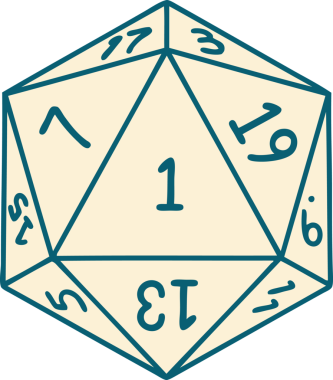 Retro Dövme Biçimi Doğal 1D20 zar bir insan tarafından çizildi