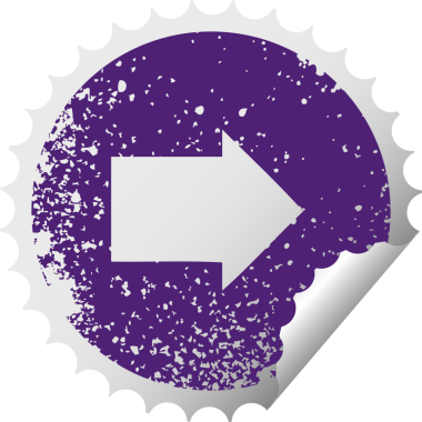 Bir insan tarafından çizilmiş ok sembolünün çizilmiş dairesel soyma etiketi.