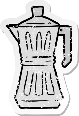 Bir insan tarafından çizilmiş karikatür espresso makinesinin sıkıntılı çıkartması.