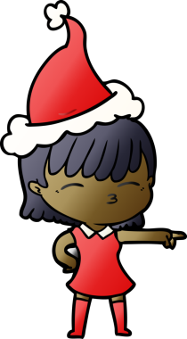 Bir insan tarafından çizilmiş Noel Baba şapkası giymiş bir kadının el çizimi karikatürü.