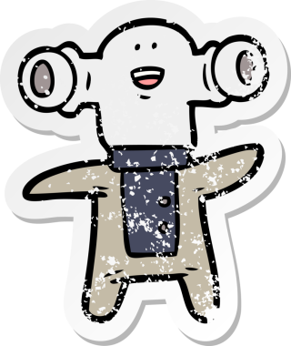 Bir insan tarafından çizilmiş dost canlısı çizgi film uzaylısının sıkıntılı çıkartması.