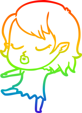 Gökkuşağı gradyan çizgisi. Bir insan tarafından çizilmiş şirin bir vampir kız çizgi filmi.