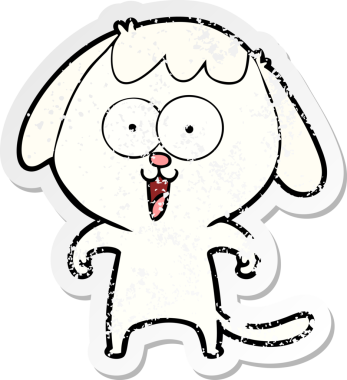 Bir insan tarafından çizilmiş şirin bir köpeğin sıkıntılı çıkartması.