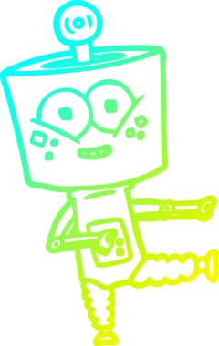 Bir insan tarafından çizilmiş mutlu bir robot çizgi film çizimi.