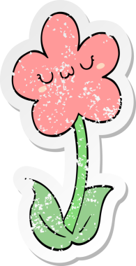 Bir insan tarafından çizilmiş karikatür çiçeğinin sıkıntılı çıkartması