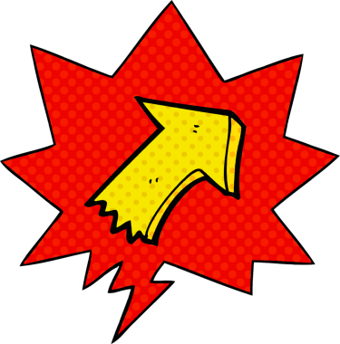 Bir insan tarafından çizilmiş çizgi roman tarzında konuşma balonlu bir ok gösteren çizgi film.