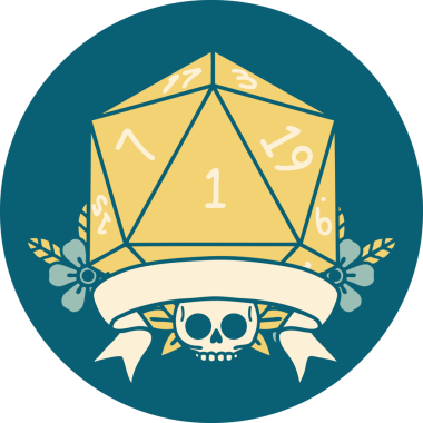 Retro Dövme Biçimi Doğal Bir d20 zar bir insan tarafından çizildi