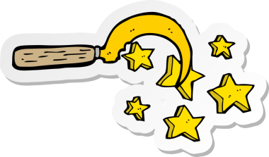 Bir insan tarafından çizilmiş sihirli Druid orak çizgi film etiketi.