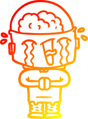 Bir insan tarafından çizilmiş, karikatür ağlayan robot çizimi.