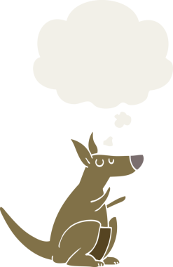 insan tarafından çizilmiş düşünce baloncuklu karikatür kangurusu