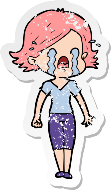 Bir insan tarafından çizilmiş ağlayan karikatürlü bir kadının sıkıntılı çıkartması.