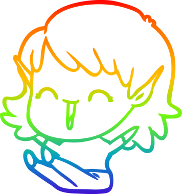 Gökkuşağı gradyan çizgi çizimi bir insan tarafından çizilmiş bir elf kızı