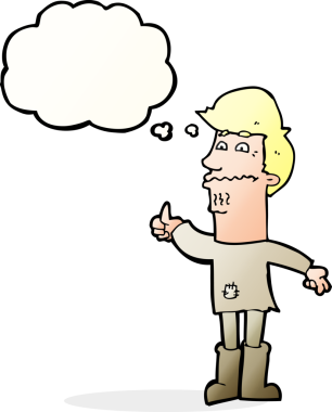 Bir insan tarafından çizilmiş düşünce baloncuğu olan sinirli bir adam.