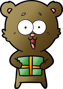 Bir insan tarafından çizilmiş Noel hediyeli gülen oyuncak ayı.