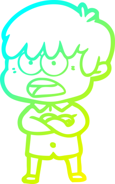 Bir insan tarafından çizilmiş endişeli çizgi film çocuğunun soğuk gradyan çizgisi.