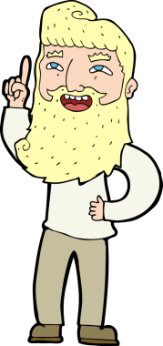 Bir insan tarafından çizilmiş, mutlu, sakallı bir adam.