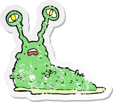 Bir insan tarafından çizilmiş iğrenç bir sümüklü böceğin retro depresif çıkartması.