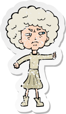 Bir insan tarafından çizilmiş, yaşlı bir kadının rahatsız ettiği karikatürün gerilimli yapıştırması.