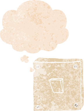 Düşünce baloncuğu ile çizgi film ışığı bir insan tarafından çizilmiş grunge sıkıntılı retro dokuma tarzı