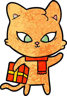 Bir insan tarafından çizilmiş sevimli çizgi film kedisi.