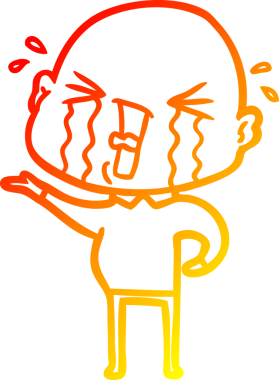 Bir insan tarafından çizilmiş, ağlayan kel bir adamın çizgi çizimi.