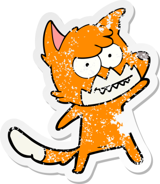 Bir insan tarafından çizilmiş sırıtan tilki çizgi filminin sıkıntılı çıkartması.