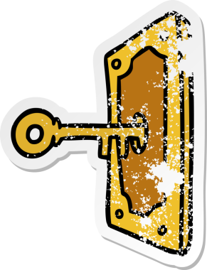 Bir insan tarafından çizilmiş bir kapı kolunun çizilmiş karikatür yapıştırması.