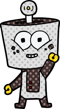 Bir insan tarafından çizilmiş mutlu robot el sallaması.