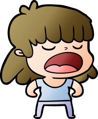 Çizgi filmdeki kadın bir insan tarafından yüksek sesle çizilmiş.