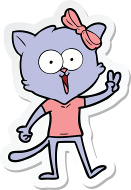 Bir insan tarafından çizilmiş çizgi film kedisinin çıkartması.