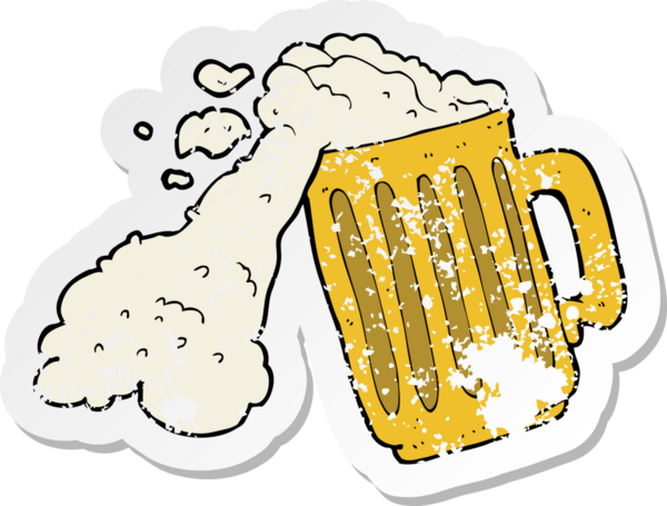 Bir insan tarafından çizilmiş bira fincanının gerilimli retro yapıştırması.